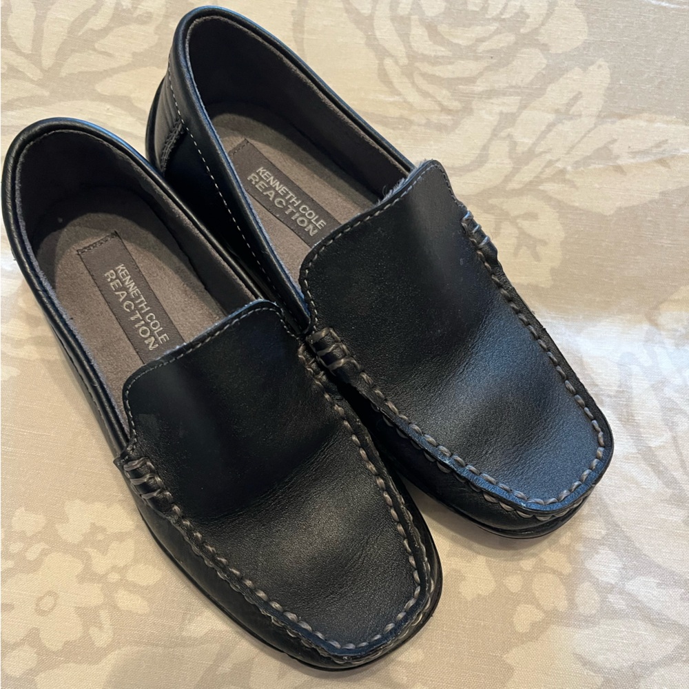 Boys black leather driving loafers